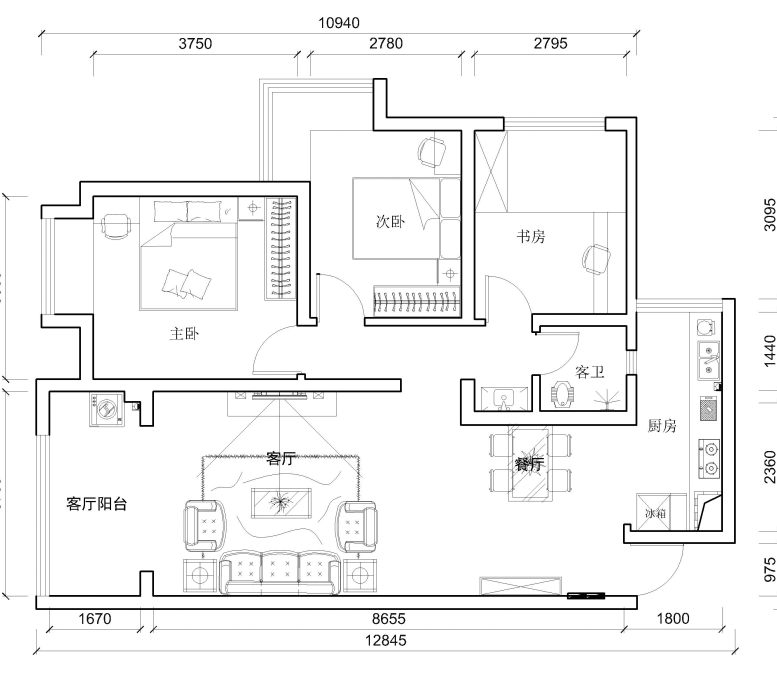 三居室現代簡約裝修案例